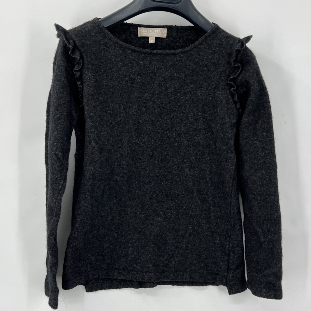 Benedetta B Merino Wool Cashmere Blend Ruffle Sweater Women XXS Petite Gray Chic